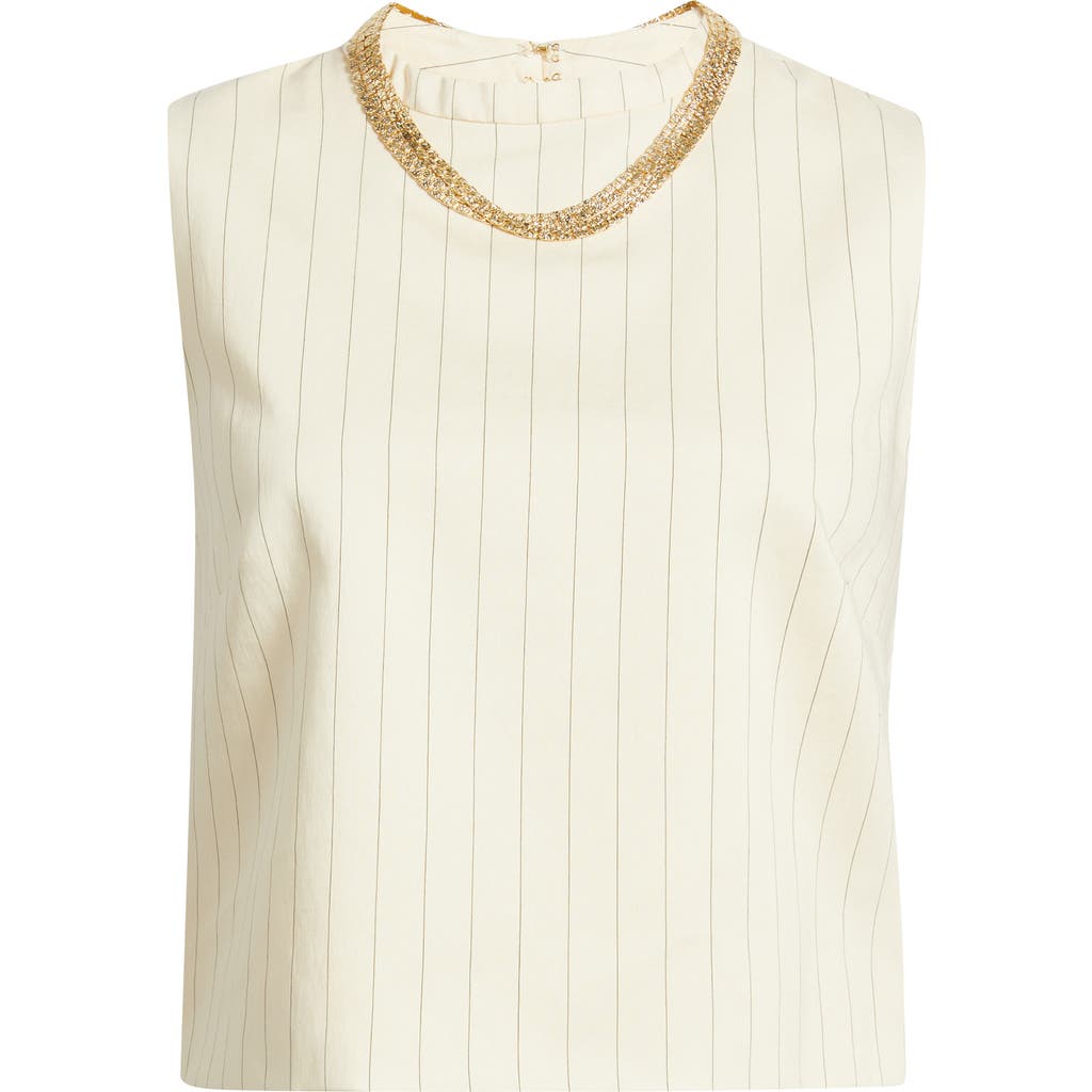 MANGO MANGO Cadena Pinstripe Embellished Layered Necklace Top