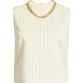 MANGO MANGO Cadena Pinstripe Embellished Layered Necklace Top