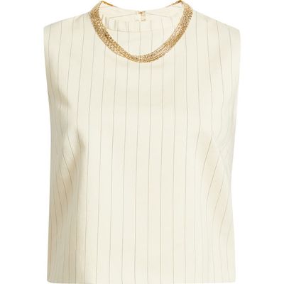 MANGO MANGO Cadena Pinstripe Embellished Layered Necklace Top