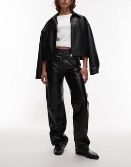 Mango Mango Capsule 100% leather straight pants in black