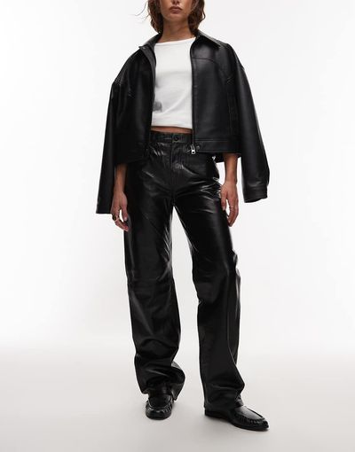 Mango Mango Capsule 100% leather straight pants in black
