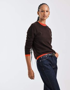 Mango Mango Capsule 100% wool crew neck sweater in brown-Red