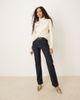 Mango Mango Capsule high neck long sleeve satin top in cream-White - 3