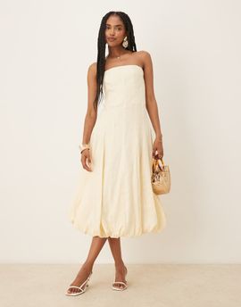 Mango Mango capsule linen bandeau structured midi dress in buttermilk-Yellow