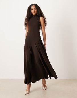 Mango Mango Capsule sculpt high neck maxi dress in brown