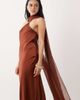 Mango Mango Capule satin maxi dress with scarf in brown - 2