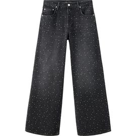 MANGO MANGO Caribe Rhinestone Embellished Wide Leg Jeans