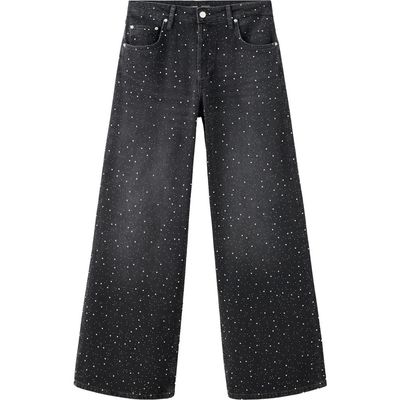 MANGO MANGO Caribe Rhinestone Embellished Wide Leg Jeans