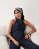Mango Mango Carla linen mix halter neck denim top in indigo - part of a set-Blue - 1