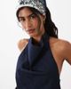 Mango Mango Carla linen mix halter neck denim top in indigo - part of a set-Blue - 3