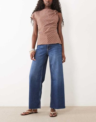 Mango Mango Catherin wide leg jeans in dark blue