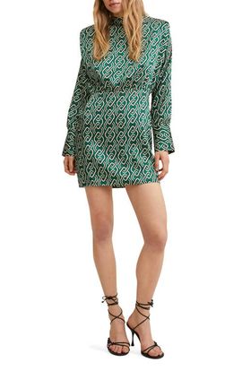 MANGO MANGO Chain Print Long Sleeve Satin Minidress