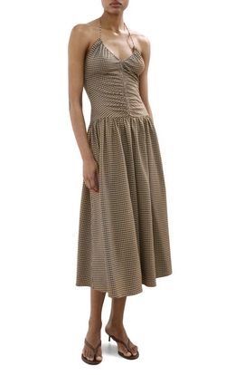MANGO MANGO Check Ruched Halter Neck Midi Dress