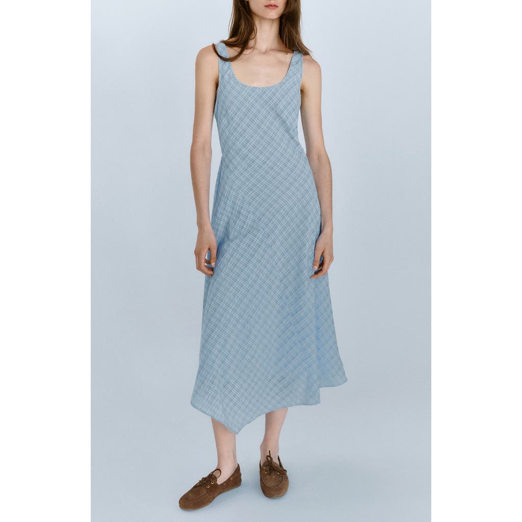 MANGO MANGO Checked Asymmetrical Midi Dress
