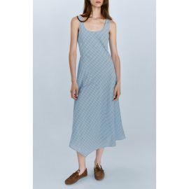 MANGO MANGO Checked Asymmetrical Midi Dress