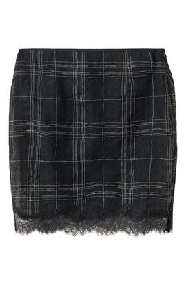 MANGO MANGO Checkered Linen Blend Miniskirt