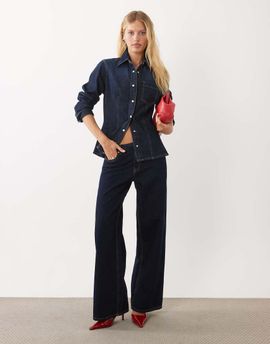 Mango Mango cinched waist denim shirt in indigo-Blue