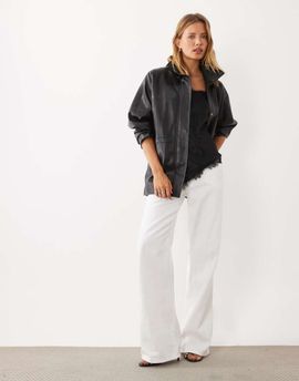 Mango Mango cinched waist faux leather jacket in black