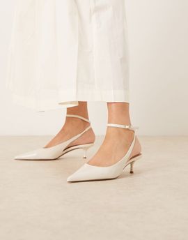 Mango Mango classic ankle strap kitten heels in ivory-White