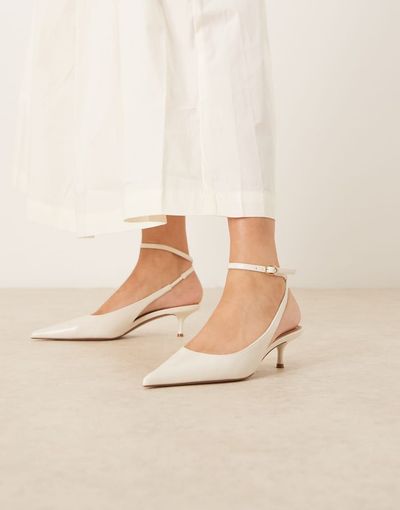 Mango Mango classic ankle strap kitten heels in ivory-White