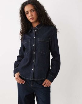 Mango Mango classic denim shirt in indigo-Blue