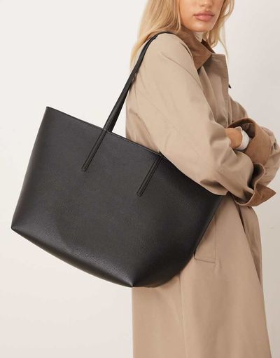 Mango Mango classic faux leather tote bag in black