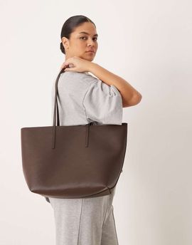 Mango Mango classic faux leather tote bag in brown