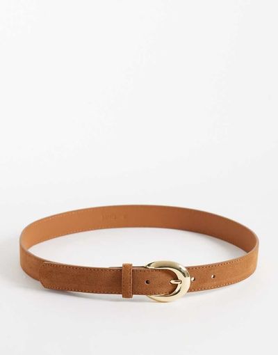 Mango Mango classic suede belt with gold hardware in tan-Brown