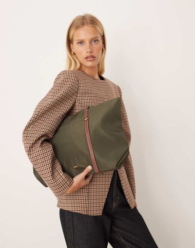 Mango Mango classic tote bag in khaki-Green