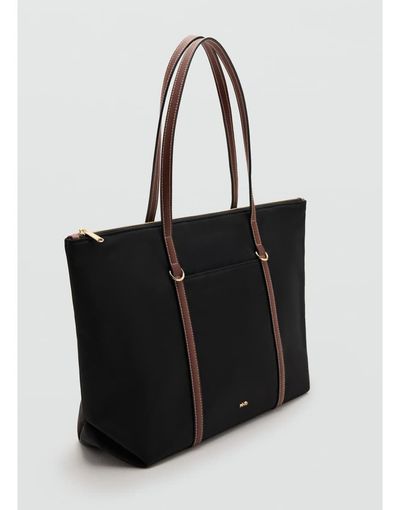 Mango Mango classic tote bag with contrast straps in black
