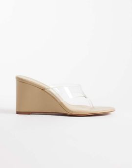 Mango Mango clear heeled wedges in beige-Neutral