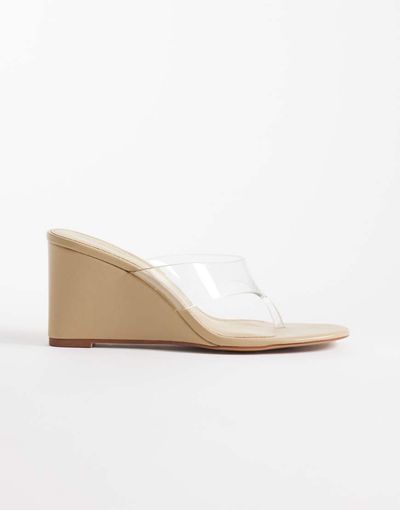 Mango Mango clear heeled wedges in beige-Neutral