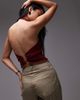 Mango Mango compact knit halterneck top in dark red - 1