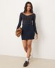 Mango Mango contrast tipping long sleeve fine knit top in navy - 2