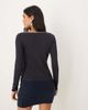 Mango Mango contrast tipping long sleeve fine knit top in navy - 3
