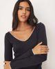 Mango Mango contrast tipping long sleeve fine knit top in navy - 4