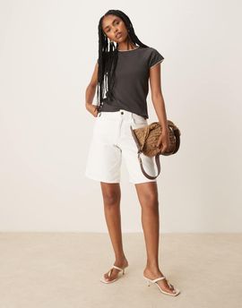 Mango Mango contrast trim cap sleeve t-shirt in charcoal-Gray