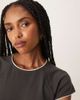 Mango Mango contrast trim cap sleeve t-shirt in charcoal-Gray - 4