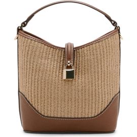 MANGO MANGO Contrasting Canvas & Faux Leather Bucket Bag 