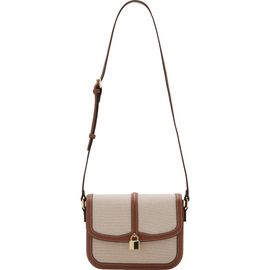 MANGO MANGO Contrasting Canvas & Faux Leather Shoulder Bag 