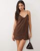 Mango Mango cotton mix embellished cami mini dress in brown - 1