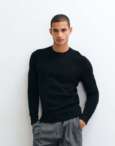 Mango Mango cotton rich knit sweater in black