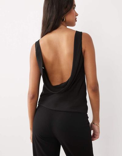 Mango Mango cowl back sleeveless top in black