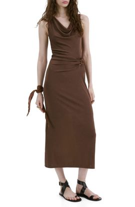 MANGO MANGO Cowl Neck Side Gather Dress
