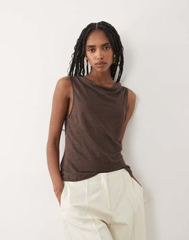 Mango Mango cowl neck sleeveless top in brown