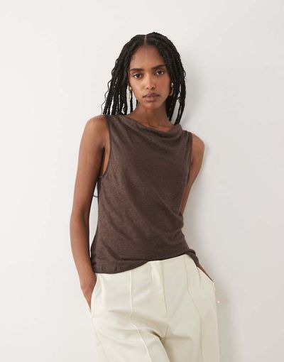 Mango Mango cowl neck sleeveless top in brown