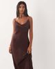 Mango Mango cowl neck strappy satin midaxi dress in brown - 1