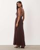 Mango Mango cowl neck strappy satin midaxi dress in brown - 4