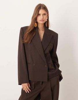Mango Mango Cris Capsule wool mix short tailored blazer in brown - part of a set