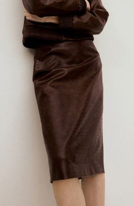 MANGO MANGO Croc-Embossed Faux Leather Midi Skirt